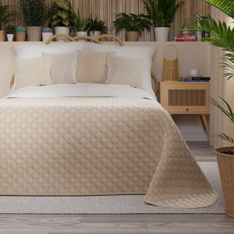 VELVI Gesteppte Tagesdecke - Warmes Hellbeige - 170x210 cm