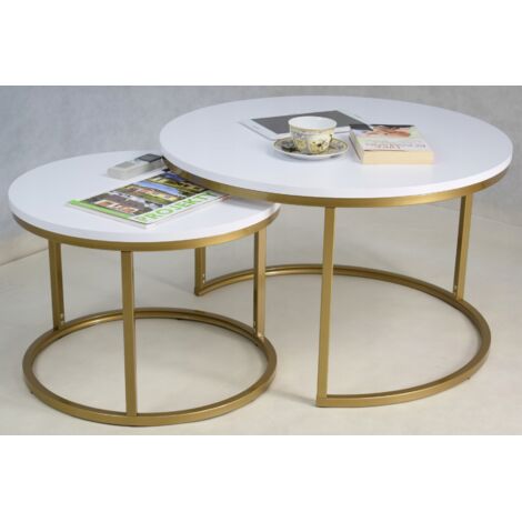 Set runder Couchtische zusammengeschraubt aus 20x20 Profilen, Goldweiß Matt (1/5)