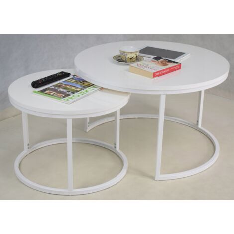 Satz runder Couchtische, geschraubt aus 20x20 Profilen, Mattweiß, Hochglanzweiß (1/5)