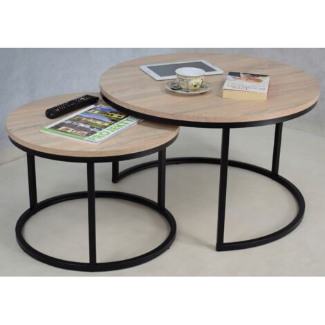 Ein Satz runder Couchtische, zusammengeschraubt aus 20x20 Profilen, Schwarze Eiche Sonoma (1/5)