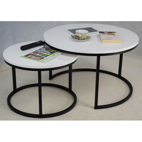 Set runder Couchtische zusammengeschraubt aus 20x20 Profilen, Schwarz Weiß Glanz (1/5)