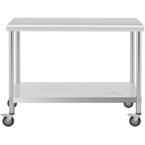 Catering-Tisch aus Metall auf Rädern mit Ablage STEEL 60 x 120 cm