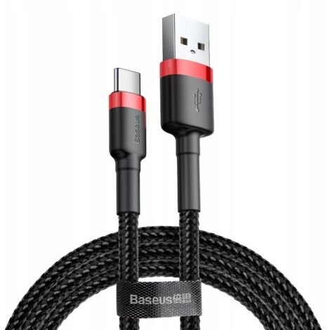 Langlebiges, flexibles Kabel USB-C QC3.0 2A 2M Schwarz und Rot (1/5)