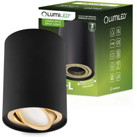 Halogen-Aufbauleuchte GU10, Aufbauspot 84mm Beweglich Runde Tube Schwarz Amat M Lumiled