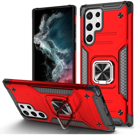 ARMOR CASE FÜR SAMSUNG GALAXY S22 ULTRA 5G ROT SCHWARZ + RING SM-S908 (1/5)