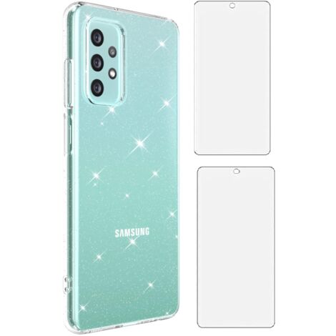 Hülle für Samsung Galaxy A32 5G/M32 5G, transparent, glitzernd, 2 x gehärtetes Glas (1/5)