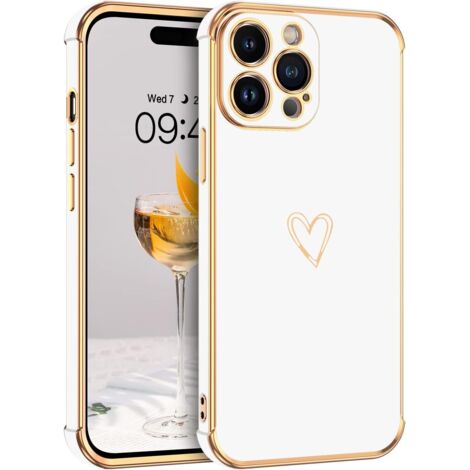 APPLE IPHONE 14 PRO MAX SILIKONHÜLLE WEISSGOLD GLAMOUR RAHMEN (1/5)
