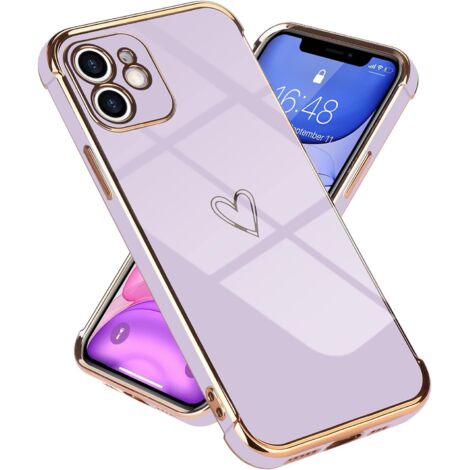 APPLE IPHONE 11 PRO SILIKONHÜLLE LILA RÜCKSEITE GOLDRAHMEN (1/5)
