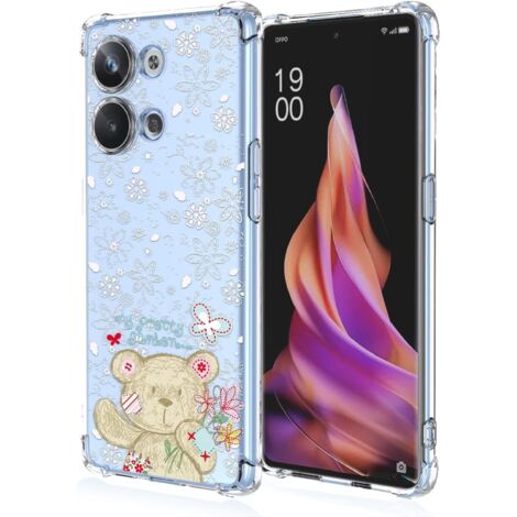 Schutzhülle für Oppo Reno9 Pro +, transparent, Teddybär, geprägt, weiße Blumen (1/5)