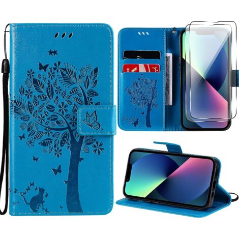 APPLE IPHONE 13 PRO FLAP CASE BLAUER BAUM + 2x GEHÄRTETES GLAS (1/5)