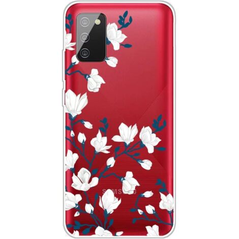 Hülle für Samsung Galaxy A02s, transparentes Silikon, weiße Blumen (1/4)