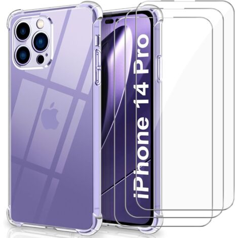 Hülle für Apple iPhone 14 Pro transparentes Silikon, 3x gehärtetes Glas (1/5)