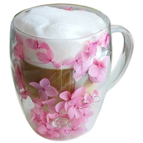 ECARLA Thermosglas mit Doppelboden und Hortensienmotiv im Inneren, Rosa SZK77, 300 ml