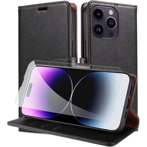 Flip Case für Apple iPhone 14 Pro Max PU Leder Schwarz Hülle Gehärtetes Glas (1/5)