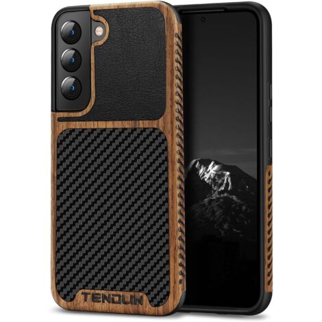 Hülle für Samsung Galaxy S22 Braun Schwarz Holz PU Leder Carbon Tendin (1/5)