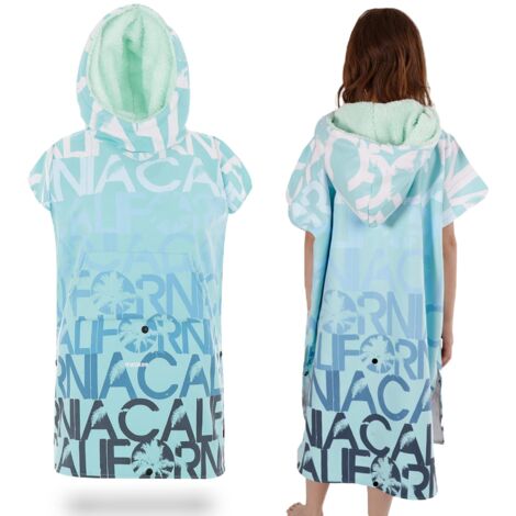 Mintgrünes Kinder-Poncho-Strandtuch aus Mikrofaser mit Kapuze für den Pool