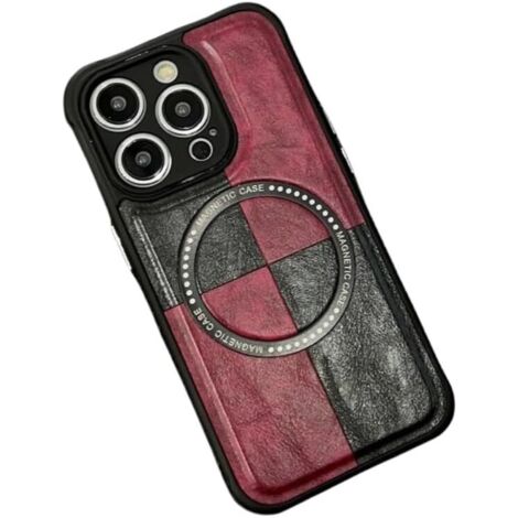 Hülle für Apple iPhone 14 Pro Max Rot Schwarz Kunstleder + Magsafe (1/2)
