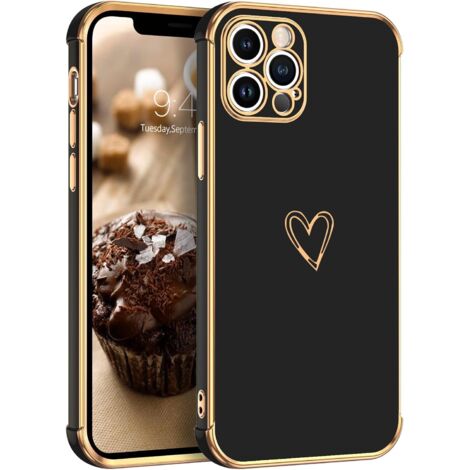 APPLE IPHONE 12 PRO SILIKONHÜLLE SCHWARZ GOLD RAHMEN HERZ A2341 (1/5)