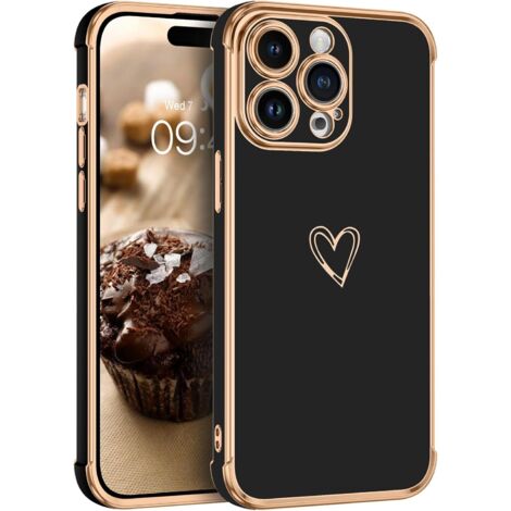 Hülle für Apple iPhone 14 Pro Schwarz Gold Herz Robust A2890 (1/5)