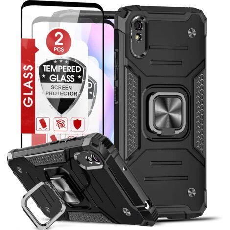 ARMOR CASE FÜR XIAOMI REDMI 9 SCHWARZ MIT RING + 2x GEHÄRTETES GLAS (1/5)