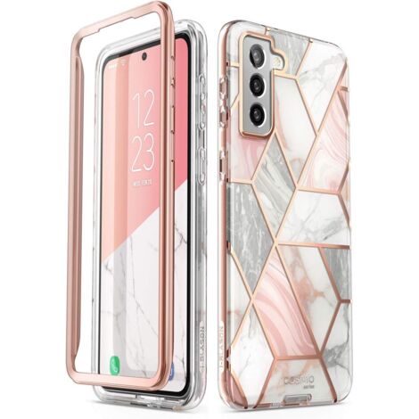 BUMPER CASE FÜR SAMSUNG GALAXY S21+ ROSA GRAU MARMOR GLAMOUR SM-G996 (1/5)
