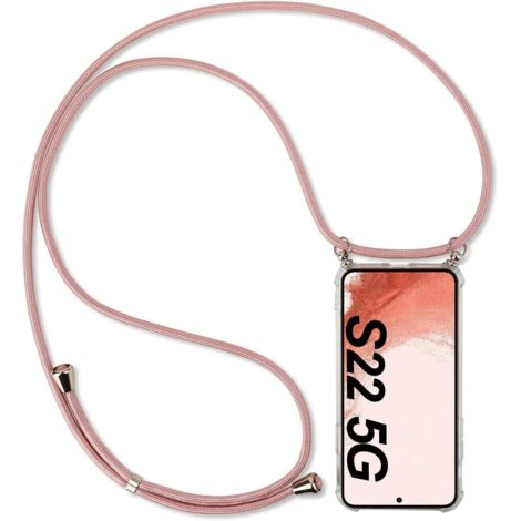 SILIKONHÜLLE MIT KETTE FÜR SAMSUNG GALAXY S22 5G ROSA GLAS 9H (1/5)