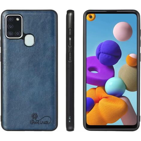 SAMSUNG GALAXY A21S HÜLLE AUS GEHÄRTETEM GLAS MARINEBLAU LEDERCOVER (1/5)