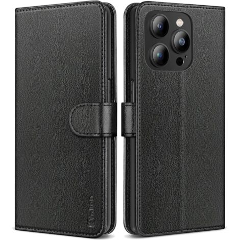 Flip Case für Apple iPhone 14 Pro, aus Öko-Leder, schwarz, elegant, VAKOO (1/5)