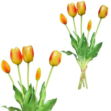 Gelb-orange Tulpen - Gummistrauß mit Tulpen 39 cm Real Touch Farbe 16 (1/5)