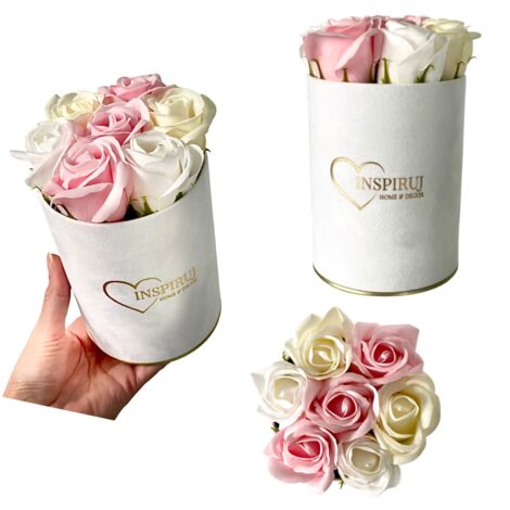 Flowerbox Inspiruj - Weiße Box mit Seifenrosen - Nr. 12 Hellrosa Mix (1/5)