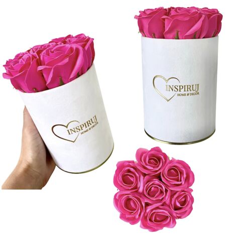 Flowerbox Inspiruj - Weiße Box mit Seifenrosen - Nr. 8 Dunkelrosa (1/5)