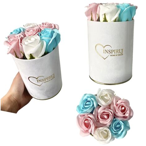 Flowerbox Inspiruj - Weiße Box mit Seifenrosen - Nr. 13 Blau-Rosa-Mix (1/5)