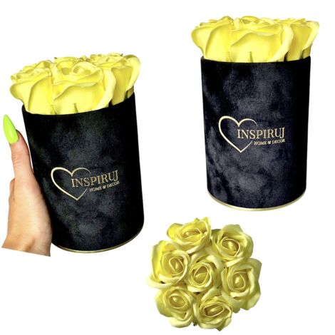 Flowerbox Inspiruj - Schwarze Box mit Seifenrosen - Nr. 16 Gelb (1/5)