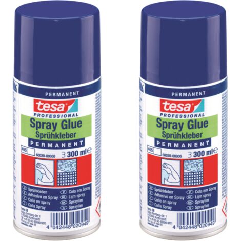 TESA Aerosol-Sprühkleber für Stoffe, Styropor, Leder – permanent, 300 ml, 2 Stück