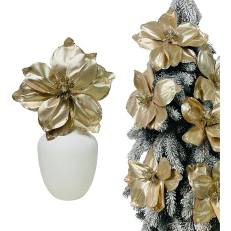Champagner-Magnolie auf metallischer Spitze - Blumen für einen Weihnachtsbaum 26 cm (1/5)