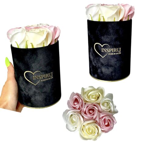 Flowerbox Inspiruj - Schwarze Box mit Seifenrosen - Nr. 12 Hellrosa Mix (1/5)