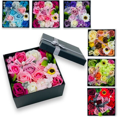 Blumenbox mit Seifenblumen in quadratischer Box, verschiedene Farben (1/5)