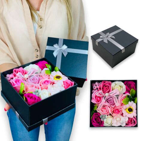 Flowerbox mit rosa Seifenblumen in einer quadratischen Box (1/5)