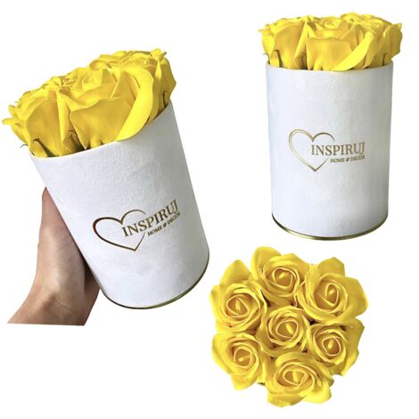 Flowerbox Inspiruj - Weiße Box mit Seifenrosen - Nr. 16 Gelb (1/5)