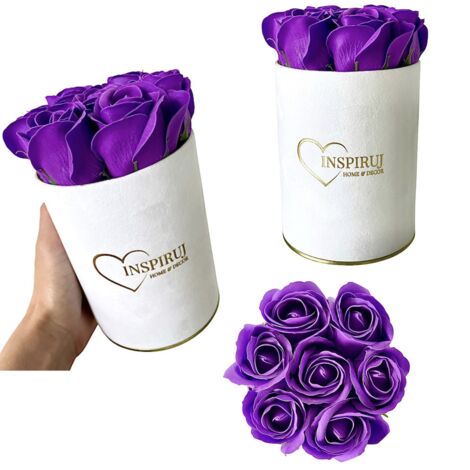 Flowerbox Inspiruj - Weiße Box mit Seifenrosen - Nr. 4 Dunkelviolett (1/5)