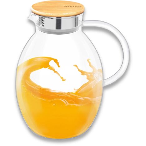Wilmax Glaskaraffe mit Bambusdeckel, 2400 ml Karaffe für heiße und kalte Getränke Wasserkaraffe aus Borosilikatglas geeignet für Gas- und Elektroherde (1/5)