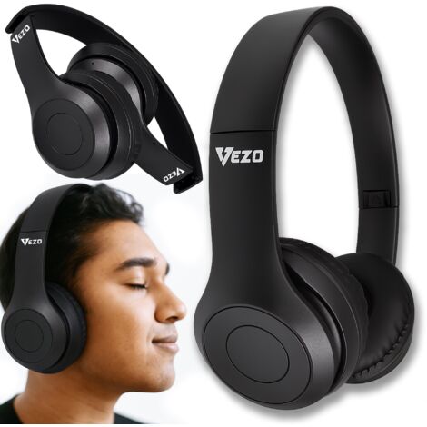 Vezo kabelloser On-Ear-Kopfhörer mit Bluetooth, MP3-Wiedergabe, faltbar, für Sport und Gaming, schwarz (1/5)