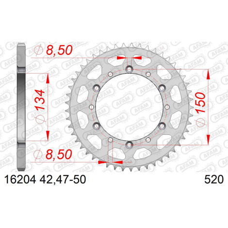 AFAM Stahl-Kettenrad hinten für 520er Kette, Code 16204-42