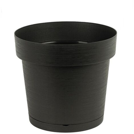 Kunststoff-Blumentopf mit Untersetzer MELROSE GLAMOUR 18 cm, Kunststoff, anthrazitfarben, matt