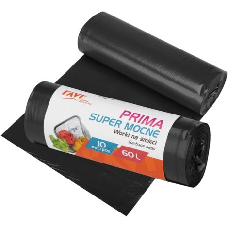 Schwarze, extra starke Müllsäcke aus PRIMA LDPE, 60 l, 10 Stück, für gemischten Abfall