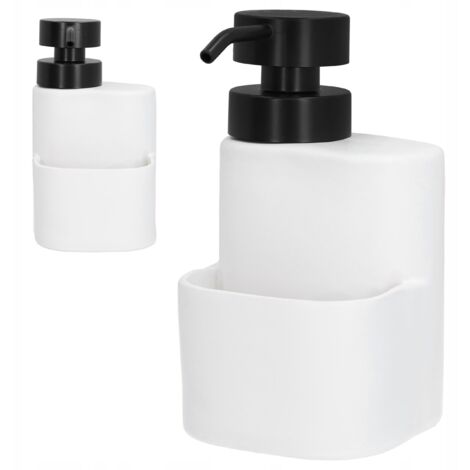 TOGO Spülmittelspender mit Organizer, 500 ml, für Scheuerschwämme, Schmuck, Keramik, mattweiß (1/3)