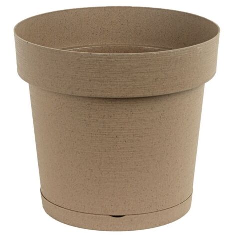 Kunststoff-Blumentopf mit Untersetzer MELROSE GLAMOUR 34,5 cm Kunststofffarbe Holzbeige matt Holzimitat