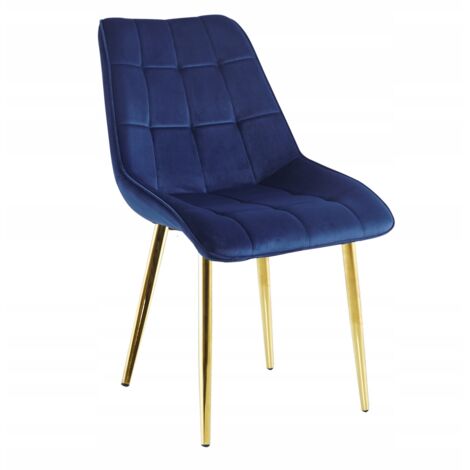 BLAUER SAMTSTUHL, GESTEPPT VON FURNITEX FÜR ESSZIMMER UND LOFT, GOLDENE BEINE