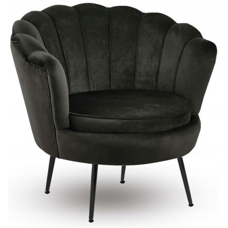 Sessel Shell Chair Schwarzer Samt für Wohnzimmer Glamour für Büro FURNITEX