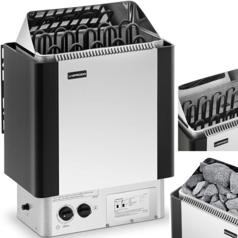 Elektrischer Saunaofen mit integrierter Steuerung 9-13 m3 bis 110C 400 V 9 kW silber-schwarz (1/5)